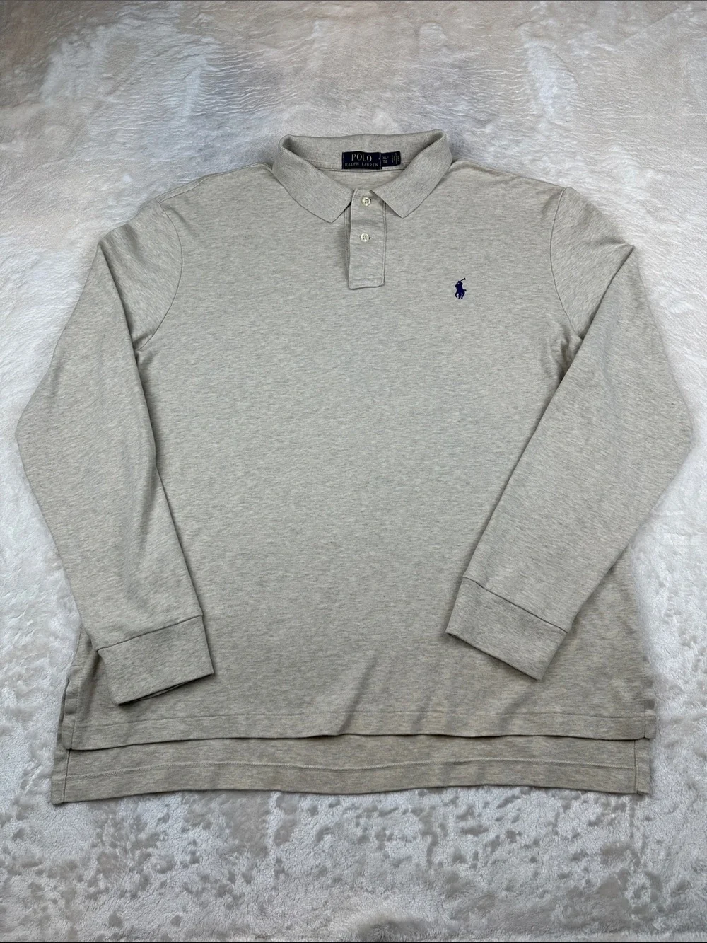 Polo Ralph Lauren Mens XL Gray Long Sleeve Polo Shirt Cotton Pony Logo Casual